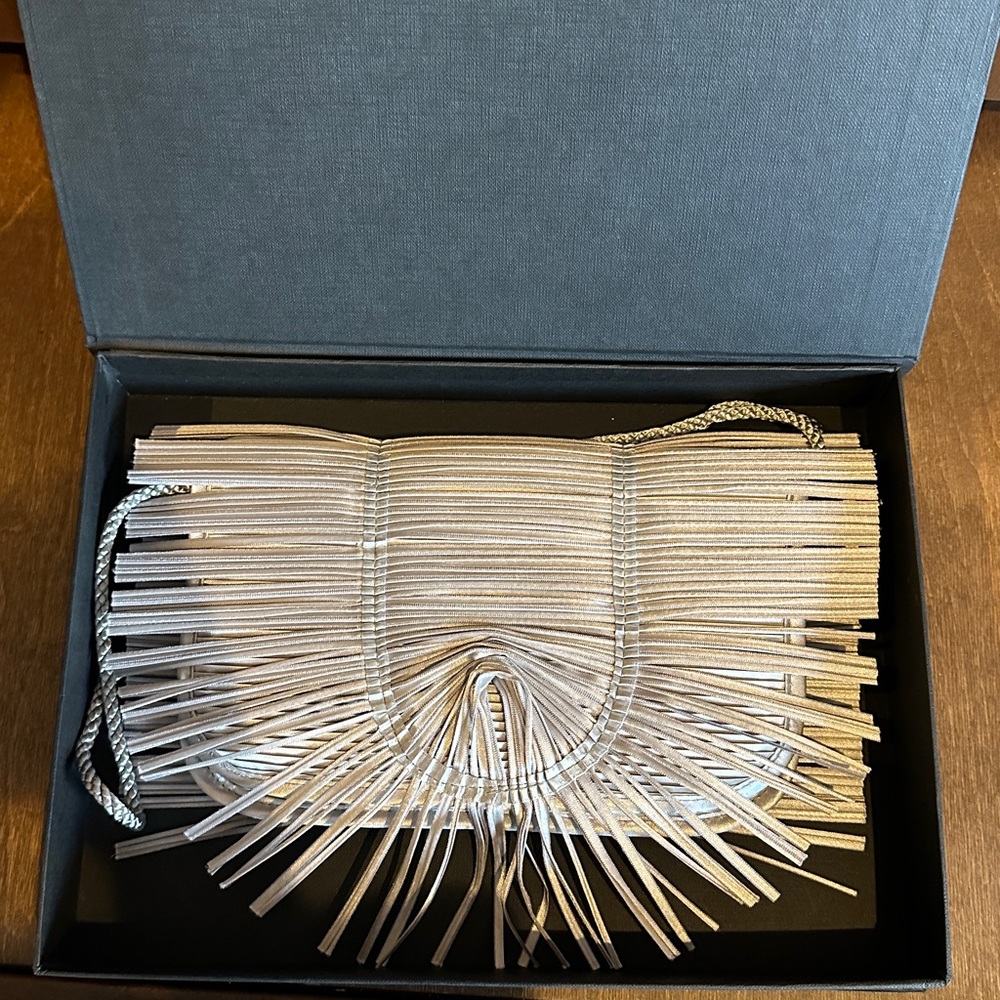 ✨ Alexandra Tsoukala “Minimum Design” Silver Fringe Clutch / Crossbody ✨ NWT&Box - Picture 7 of 7
